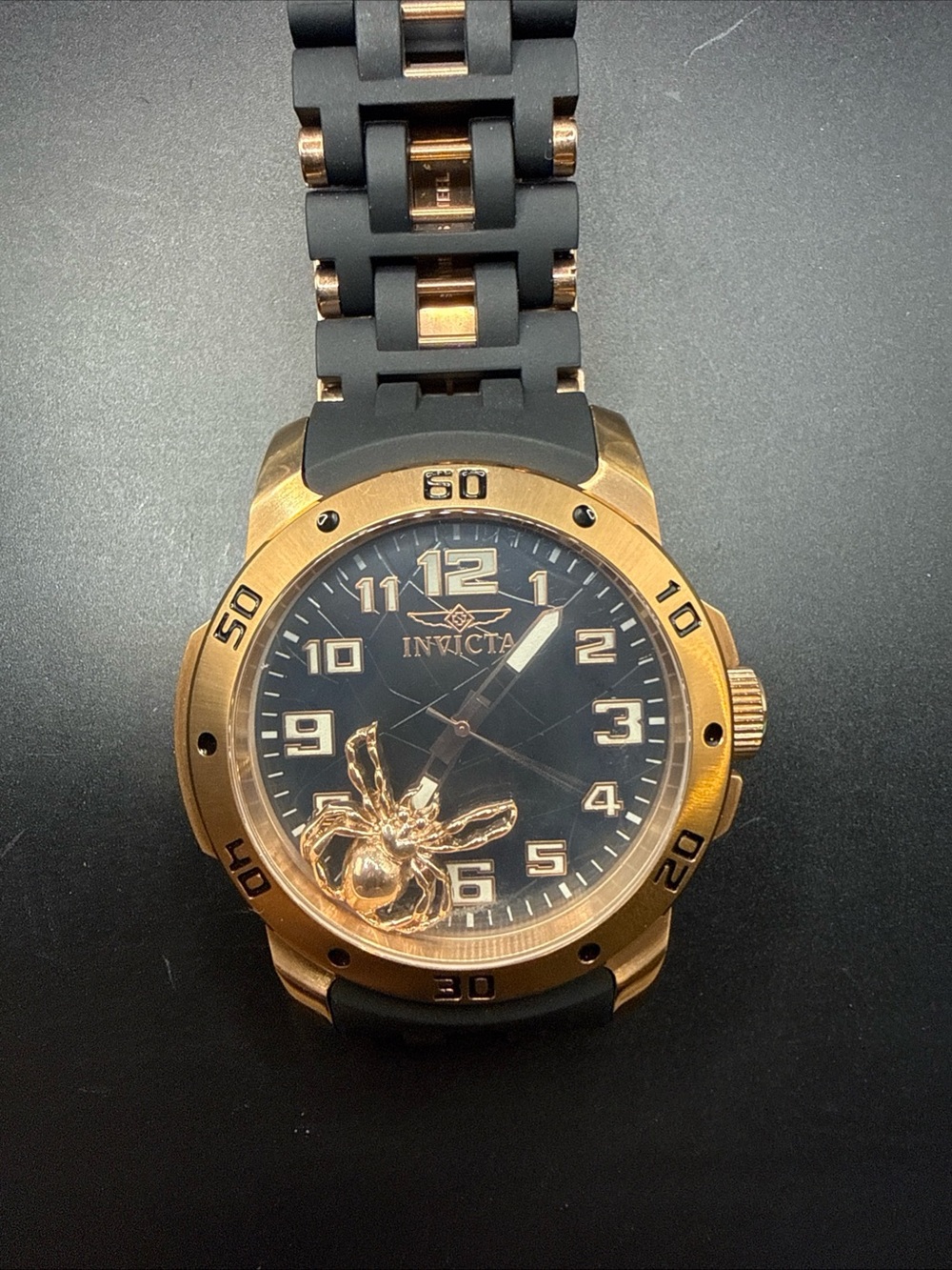 Invicta 10297 Sea Spider Bronze Tone Black Silicone Band